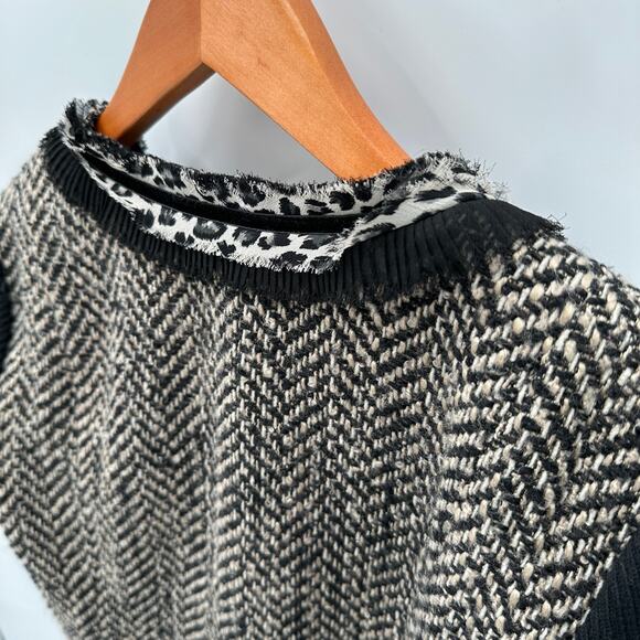 Chico’s Herringbone Tweed Wool Blend Blazer Jacket with Leopard Trim // S - Picture 11 of 12